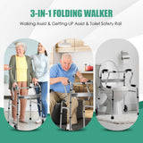NNECW Folding Walker with Unidirectional Wheels and Bi-Level Armrests-Gray