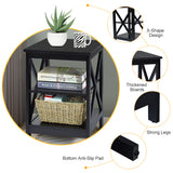 NNECW 3-Tier X-Design Nightstand Side Table with Stable Structure-Black