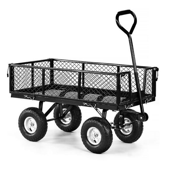 NNEDPE Garden Cart with Mesh Liner Lawn Folding Trolley Black