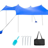 NNECW 2-Size Beach Sunshade Canopy with Sandbags &amp Carry Bag for Beach Trip-Blue-210 x 210 x 180 cm