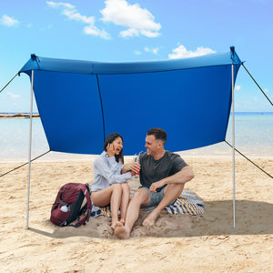 NNECW 2-Size Beach Sunshade Canopy with Sandbags &amp Carry Bag for Beach Trip-Blue-210 x 210 x 180 cm