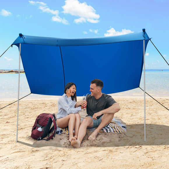 NNECW 2-Size Beach Sunshade Canopy with Sandbags & Carry Bag for Beach Trip-Blue-300 x 280 x 200 cm