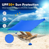 NNECW 2-Size Beach Sunshade Canopy with Sandbags &amp Carry Bag for Beach Trip-Blue-210 x 210 x 180 cm