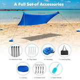 NNECW 2-Size Beach Sunshade Canopy with Sandbags &amp Carry Bag for Beach Trip-Blue-210 x 210 x 180 cm