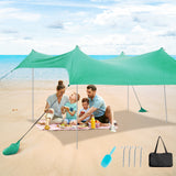 NNECW 2-Size Beach Sunshade Canopy with Sandbags &amp Carry Bag for Beach Trip-Green-300 x 280 x 200 cm