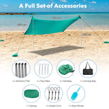 NNECW 2-Size Beach Sunshade Canopy with Sandbags &amp Carry Bag for Beach Trip-Green-300 x 280 x 200 cm