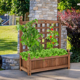 NNECW Weather-Resistant Wood Planter Box with Trellis for Garden