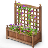 NNECW Weather-Resistant Wood Planter Box with Trellis for Garden