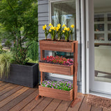 NNECW 3 Tier Wooden Flower Rack with Water-saving Design For Indoor Outdoor