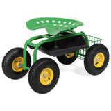 NNECW Rolling Garden Cart With Tool Tray Work Seat For Gardening-Green