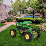 NNECW Rolling Garden Cart With Tool Tray Work Seat For Gardening-Green