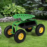 NNECW Rolling Garden Cart With Tool Tray Work Seat For Gardening-Green