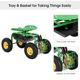 NNECW Rolling Garden Cart With Tool Tray Work Seat For Gardening-Green