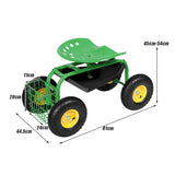 NNECW Rolling Garden Cart With Tool Tray Work Seat For Gardening-Green