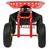 NNECW Rolling Garden Cart With Tool Tray Work Seat For Gardening-Red