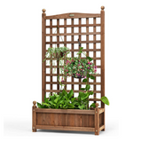 NNECW Wood Planter Free Standing Plant Raised Bed with Trellis for Garden