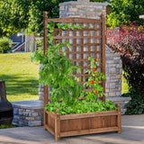 NNECW Wood Planter Free Standing Plant Raised Bed with Trellis for Garden