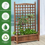 NNECW Wood Planter Free Standing Plant Raised Bed with Trellis for Garden