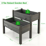 NNECW 2-Tier Wooden Elevated Planter Box with Legs Drain for Garden