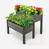 NNECW 2-Tier Wooden Elevated Planter Box with Legs Drain for Garden