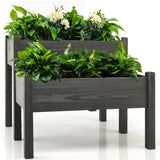 NNECW 2-Tier Wooden Elevated Planter Box with Legs Drain for Garden