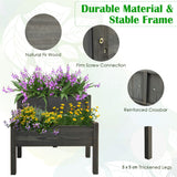 NNECW 2-Tier Wooden Elevated Planter Box with Legs Drain for Garden