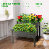 NNECW 2-Tier Wooden Elevated Planter Box with Legs Drain for Garden