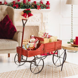 NNECW Wood Wagon Planter with Adjustable Handle-Red