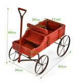 NNECW Wood Wagon Planter with Adjustable Handle-Red
