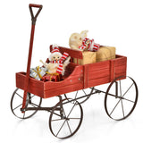 NNECW Wood Wagon Planter with Adjustable Handle-Red