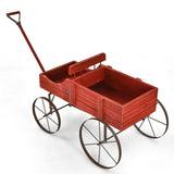 NNECW Wood Wagon Planter with Adjustable Handle-Red