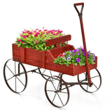 NNECW Wood Wagon Planter with Adjustable Handle-Red