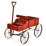 NNECW Wood Wagon Planter with Adjustable Handle-Red