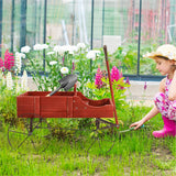 NNECW Wood Wagon Planter with Adjustable Handle-Red