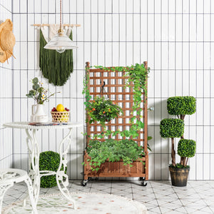 NNECW 127 cm Solid Wood Planter Bed with High Trellis