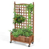 NNECW 127 cm Solid Wood Planter Bed with High Trellis