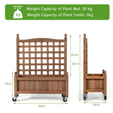 NNECW Solid Wood Planter Bed with Trellis with Lockable Wheels