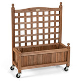 NNECW Solid Wood Planter Bed with Trellis with Lockable Wheels