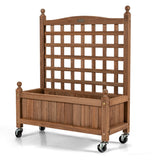 NNECW Solid Wood Planter Bed with Trellis with Lockable Wheels