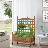 NNECW Solid Wood Planter Bed with Trellis with Lockable Wheels