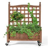 NNECW Solid Wood Planter Bed with Trellis with Lockable Wheels