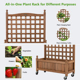 NNECW Solid Wood Planter Bed with Trellis with Lockable Wheels