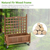 NNECW Solid Wood Planter Bed with Trellis with Lockable Wheels