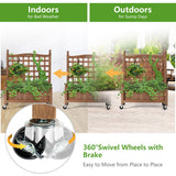 NNECW Solid Wood Planter Bed with Trellis with Lockable Wheels