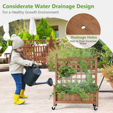 NNECW Solid Wood Planter Bed with Trellis with Lockable Wheels
