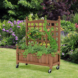 NNECW Solid Wood Planter Bed with Trellis with Lockable Wheels