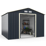 NNECW Outdoor Storage Shed with 4 Vents and Double Sliding Door-277x181cm Storage Shed