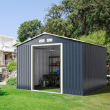 NNECW Outdoor Storage Shed with 4 Vents and Double Sliding Door-277x181cm Storage Shed