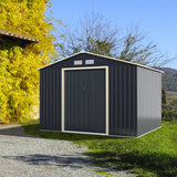 NNECW Outdoor Storage Shed with 4 Vents and Double Sliding Door-277x181cm Storage Shed