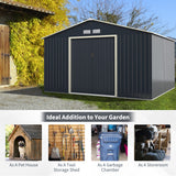 NNECW Outdoor Storage Shed with 4 Vents and Double Sliding Door-340x255cm Storage Shed